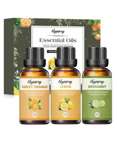 Hyppry 3 x 30ml Citrus Essential Oils Set Lemon Orange Bergamot - 100% Pure & Natural Essential Oils for Diffuser for Home Aromatherapy Relaxation Cleaning Candle & Soap Making