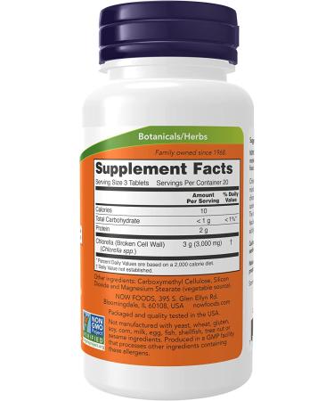 NOW Chlorella 1000 mg Tablets with Chlorophyll, Beta-Carotene, Vitamin C, Iron, and Protein - Buy Online on GoSupps.com