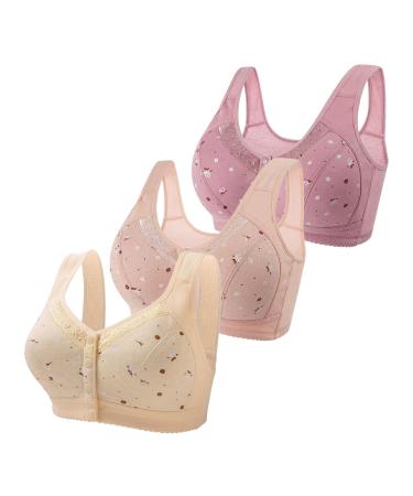 2024-3 pieces of women's bras with side buckle top edge without steel ring seamless gathering adaptation yoga sleep large bras pack bras for women watermelon 100
