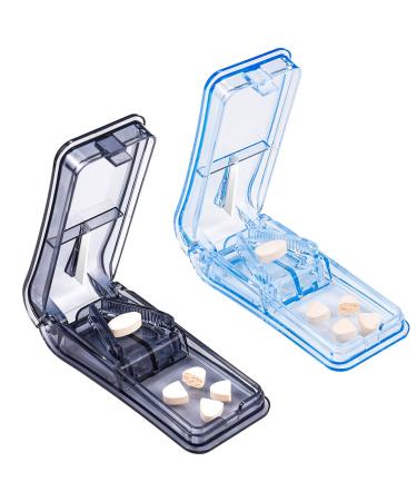 Teblacker 2 pcs Pill Cutter Portable 2-in-1Pill Splitter with Blade and Storage Compartment for Small or Large Pills Cut in Half Quarter for Pills Tablets