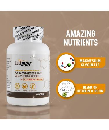 Lutimax Magnesium Glycinate 500mg with Luteolin & Rutin - 100mg Elemental Magnesium for Stress Relief & Sleep - Vegan & Non-GMO - 90 Capsules - Buy Online on GoSupps.com