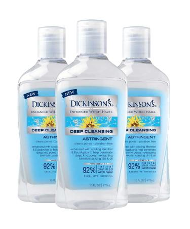 Dickinson's Enhanced Witch Hazel Deep Cleansing Astringent, Menthol and Eucalyptus, 3 count 16 Fl Oz (Pack of 3)