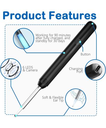 Ear Wax Removal Kit with 8 Pcs Ear Cleaner & 1080P HD Waterproof Ear Camera - Ear Cleaning Tool for iPhone, iPad, Android - Otoscope with Light - Buy Online on GoSupps.com