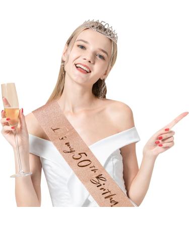 50th Birthday Sash and Tiara Set Rose Gold Birthday Sash Crown Birthday Party Favors Supplies for Girls Birthday Party - Buy Online on GoSupps.com