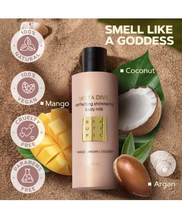 Insta Diva Natural Shimmer Lotion - Hydrating Bronzing Body Moisturizer with Argan, Mango, Coconut Oil & Vitamin E for Women - Glow & Shimmer Effect - Buy Online on GoSupps.com