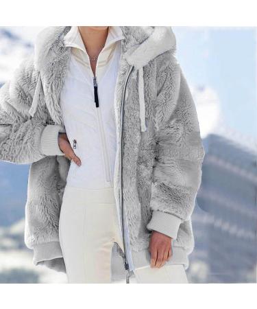 Ronony Teddy Mantel Women's Long Plush Jacket - Stylish Winter Coat with Zip Hoodie Fleece Teddy Jacket in Gray - Perfect for Cold Weather - Buy Online on GoSupps.com