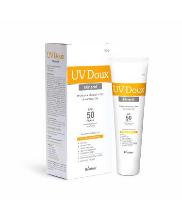 UV Doux SPF 50 PA+++ Mineral Based Sunscreen Gel | Tinted & Water Resistant | UVA/UVB Protection For Men Women & Children- 50g
