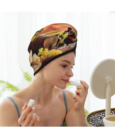 Hair Towel Wrap for Quick Drying | Buttoned Turban & Head Towel | Red Wine Glasses Design - Buy Online on GoSupps.com