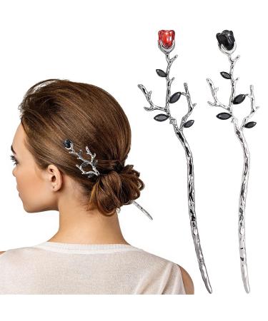 Noverlife 2PCS Rose Hair Sticks - Retro Metal Flower Chopsticks and Hair Pins for Women - Vintage Flower Hair Accessories - Buy Online on GoSupps.com