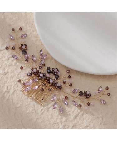 Bridal Hair Comb Rhinestone Insert Comb Hair Comb Hair Accessories Crystal Bridal Headpiece 18.5x6.5cm Purple - Buy Online on GoSupps.com