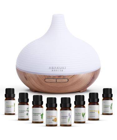 Asakuki 300ml aroma diffuser ultrasound humidifier with 8 * 10ml essential oils set diffuser 14-colored LED 23dB cool manure space humidifier yoga spa at home yellow with oils set - Buy Online on GoSupps.com