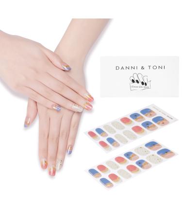 DANNI & TONI Semi Cured Gel Nail Strips (Summer Beach) Holiday Gel Nail Stickers 28 Stickers