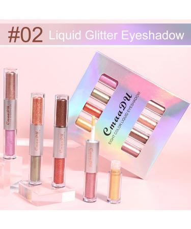 Liquid Glitter Eyeshadow | Long Lasting Quick-Drying Eyeshadow Makeup Set - Shimmer 8 Colors Double Head Design Multi-Dimensional Eye 02 - Buy Online on GoSupps.com