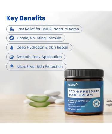 pureskin Bed Sore Cream Fast-Healing: Pressure Sore Treatment for Elderly Bedridden & Wheelchair Users Natural Soothing Formula for Sensitive Skin Large 5 oz Size - Buy Online on GoSupps.com