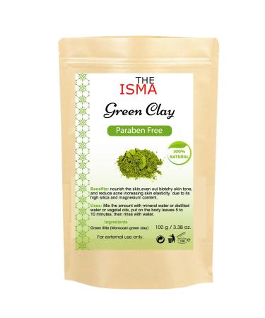 THE ISMA 100% Natural Kaolin Clay Facial Mask Paraben-Free Deep Pore Cleansing (100g Bag Green)