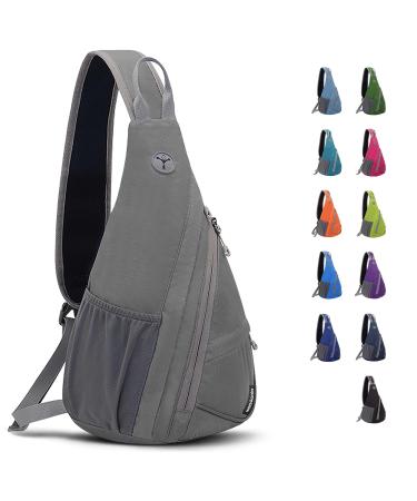 WOOMADA Small Sling Bag for Men Women Crossbody Shoulder Travel Backpack Chest Bag with Hidden Earphone Hole Grey