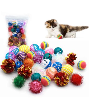 LASOCUHOO Cat Toys, Kitten Cat Ball Toys Assortments, Including Rainbow Ball, Crinkle Ball, Sparkle Ball, Bell Balls, Sisal Ball, Linen Ball for Cats and Kitten 30 PCS