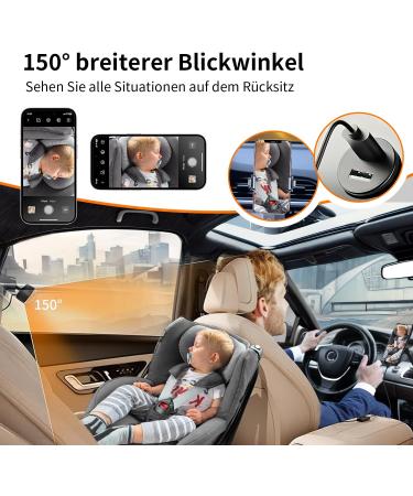 Ashfly 360 Baby Autospiegel - 1080p Car Mirror Camera with Night Vision & Wide Angle - Universal Rear Seat Monitor for iPhone - Buy Online on GoSupps.com