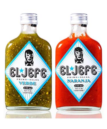 The Chief Cousin Salsa El Jefe Primo Sauce Hot Sauce 2Pack Green & Orange 2x 200ml