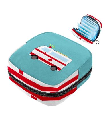 Cartoon ambulance blue background sanitary napkin storage bagsurable period bag for women teen girls girls menstrual cup bags