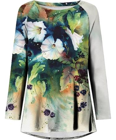 Women's Plus Size Classic Flower Printed Blouse - Small Green Long Sleeve Tee - Buy Online on GoSupps.com