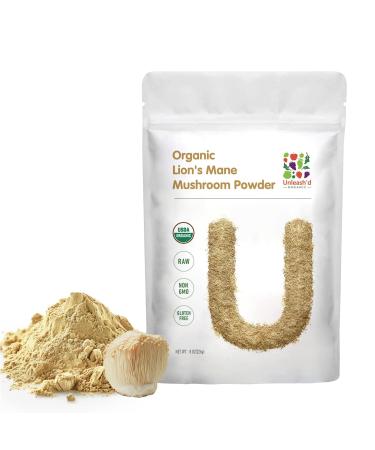 UNLEASH'D ORGANIC Organic Lion's Mane Mushroom Powder 16 oz 100% Pure Natural Superfood Rich in Antioxidants & Polysaccharides Amazon Fulfilled