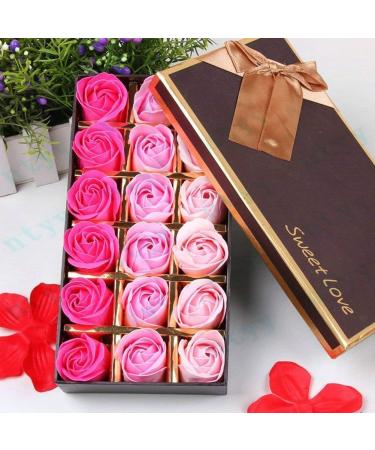 Rose Petal Bath Soap Gift Box - Floral Scented Soap for Valentine's Day, Anniversary, Birthday, Mothers Day - 18 Pcs Gradient Pink Roses - Gifts for Her - Buy Online on GoSupps.com