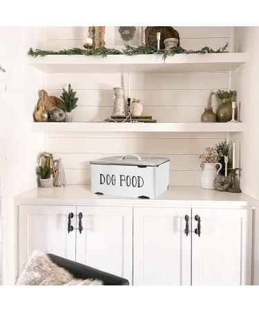 JIAYUAN Farmhouse Dog Food Storage Container | White Tin Pet Food Canister Bin with Wood Lid for Dogs - Rustic Design - Buy Online on GoSupps.com