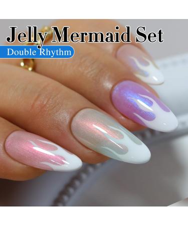 Double Rhythm Glitter Gel Nail Polish Set - 6 Colors Shimmer Reflective Sparkle for DIY Nail Art at Home - Mermaid White Pink Blue Green Yellow Purple (Kit8 - Buy Online on GoSupps.com
