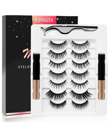 Junnzer Magnetic Eyelashes with Eyeliner Kit, Natural Looking Fake Eyelashes Kit with Tweezers, Reusable Lashes and No Glue Needed, Easy to Wear-Lasts all day | Best Gift for Girls (7 Pairs)