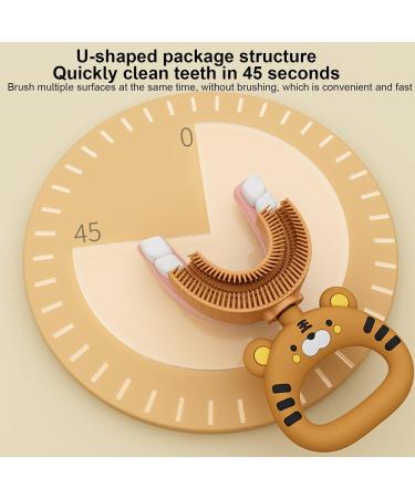 U-Shaped Children's Toothbrush | Cartoon Tiger Design Soft Silicone Brush Head for Full Mouth Cleaning - Ideal for Training & Gentle Care - Buy Online on GoSupps.com
