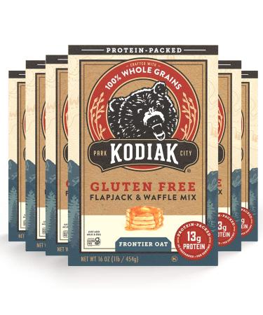 Kodiak Cakes Gluten Free Protein Pancake Mix - Flapjack and Protein Waffle Mix - 100% Whole Grain Gluten Free Waffles - Frontier Oat Breakfast Pancake, Waffle & Baking Mixes - 16 Ounce (Pack of 6) Gluten Free - 6 pck