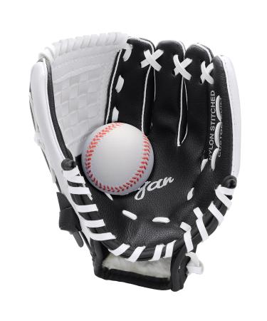 Baseball Glove for Kids Youth Adult Softball Glove 9.5 ''-12.5 '' For Training and Beginner Baseball Mittle Hand Glove Right Hand Throw Black and White with Ball 9.5 Inch / Age 3-6
