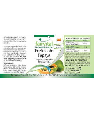Fairvital Papaya Enzyme Tablets - High Dose Vegan Supplement with Papain Amylase & Protease - 100 Tablets for Digestive Health - Buy Online on GoSupps.com
