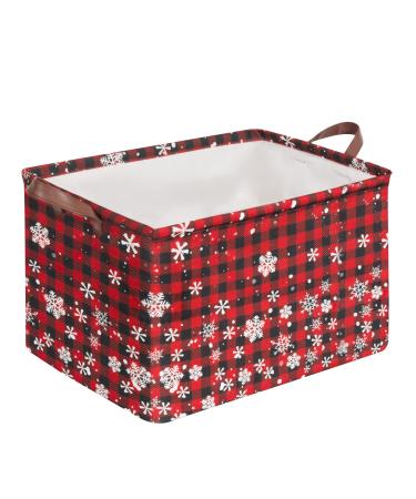 Christmas Snow Buffalo Storage Bin Basket Collapsible with Leather Handles Waterproof Canvas Storage Cube Box for Closet Toys Clothes Nursery Room Gift Basket 01Christmas Snow