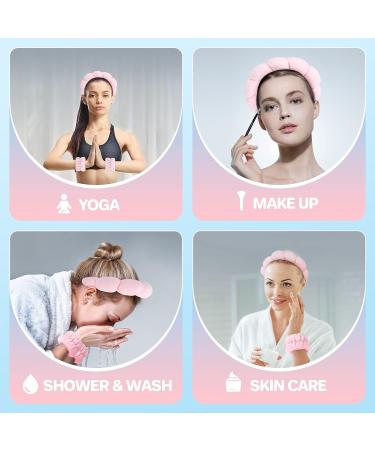Leezmark 6 PCS Face Wash & Spa Headband Wristband Set - Pink & Light Blue | Makeup & Skincare Headbands for Washing Face - Buy Online on GoSupps.com