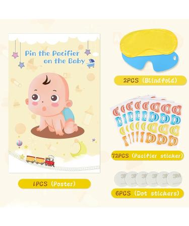 Hooqict Pin the Pacifier on the Baby Game Poster | Baby Shower Games Party Favors with 72pcs Stickers | Boys Girls Birthday Party Supplies - Buy Online on GoSupps.com