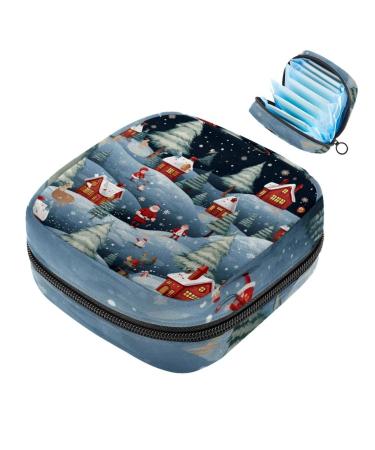 Muoooum merry Christmas pattern women binding pocket menstrual pad pocket portable menstrual cup pocket with zip for teenagers girl women color 1 4.7x6.6