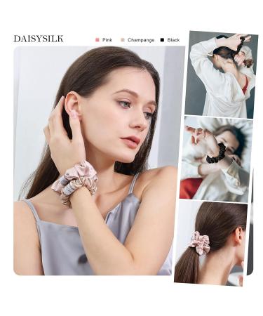 DaisySilk 22 Momme Mulberry Silk Scrunchies - 3 Pack Hair Ties for Frizz Prevention - Thick Silk Scrunchies for Women - Valentine's Day Gift - Black, Pink, Champagne - Buy Online on GoSupps.com