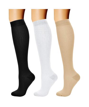 3 pairs of copper compression stockings 15-20 mmHg for male and female blood circulation-the best support for medical treatment circulation nurses running and travel S/M (34-38 Black/white/skin color