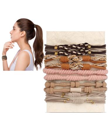 Boho Hair Ties Bracelets for Women Girls Thick Hair Accessories Braided Hair Tie Bracelet Elastic Cute Hair Ties No Damage Ponytail Holders Hairties Pink