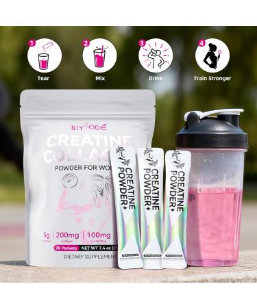 BIYODE Creatine Powder Sticks for Women: 5g Creatine 200mg Collagen L-Carnitine & Inositol for Workout Recovery & Endurance Support Pink Drink Packets 30 Servings - Buy Online on GoSupps.com