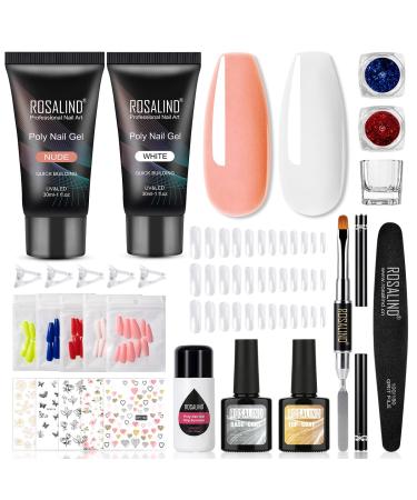 Rosalind nail extension kit 30ml nude white poly nail gel set with base top coat slip solution wrong nail nail decoration glitter manicure for nail design set2 - Buy Online on GoSupps.com