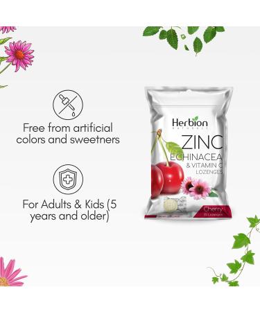 Herbion Naturals Zinc Echinacea & Vitamin C Lozenges with Natural Cherry Flavor - 25 CT Dietary Supplement for Adults & Children 5+ Supports Immune System Promotes Wellness for the Whole Family - Buy Online on GoSupps.com