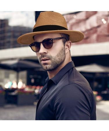 MAYLISACC Men's Wide Brim Panama Straw Sun Hat | UPF50 Sun Protection Beach Fedora - Khaki Medium - Buy Online on GoSupps.com