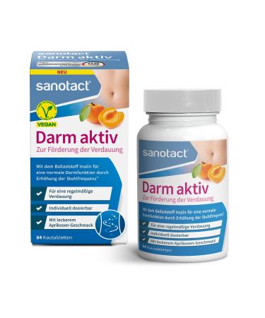 Sanotact intestine active (84 chewing tablets) for normal intestinal function natural fiber & inulin from the chicore root regular digestion & intestinal renovation 100% vegan 40 pieces (1 Pack)