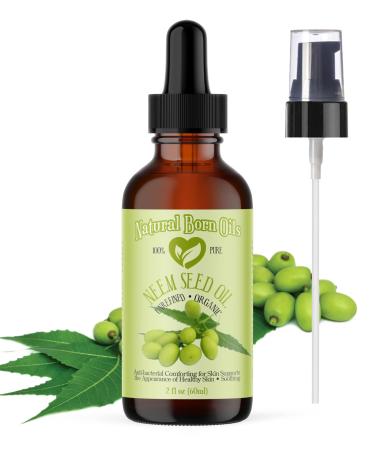 Natural Born Oils Neem Oil 2oz Organic Cold-Pressed High in Fatty Acids Perfect for Skin Clarity Hair Nourishment