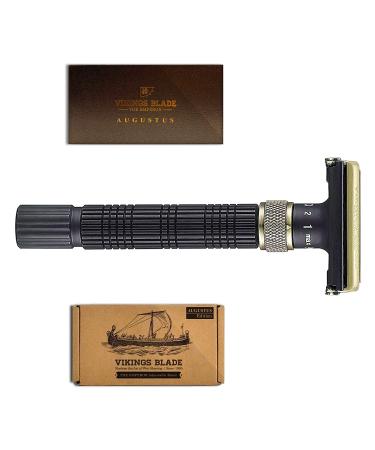 Adjustable Double Edge Safety Razor, The Emperor by VIKINGS BLADE, Long & Fat Handle, Butterfly Twist-To-Open, Eco Friendly, Luxury Case. Smooth, Close, Clean Shaving Razor (Variation: Augustus) FAT, Black (Emperor Augustus)