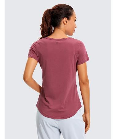 CRZ YOGA Women's Pima Cotton Short Sleeve Workout Shirt in Misty Merlot - Medium - Buy Online on GoSupps.com