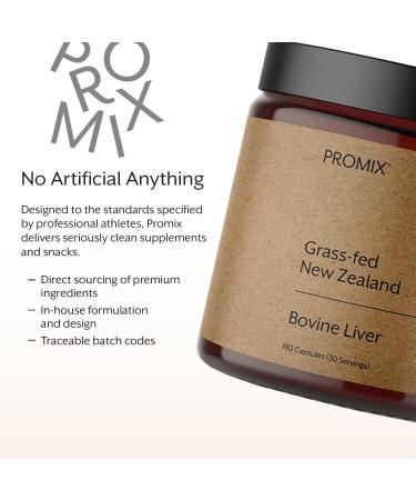 ProMix Nutrition Grass Fed Raw Beef Liver Supplement - Multivitamin Detox for Liver Health - Bioavailable Vitamins A B12 D3 Heme Iron - 180 Gelatin Capsules - International Shipping Available - Buy Online on GoSupps.com